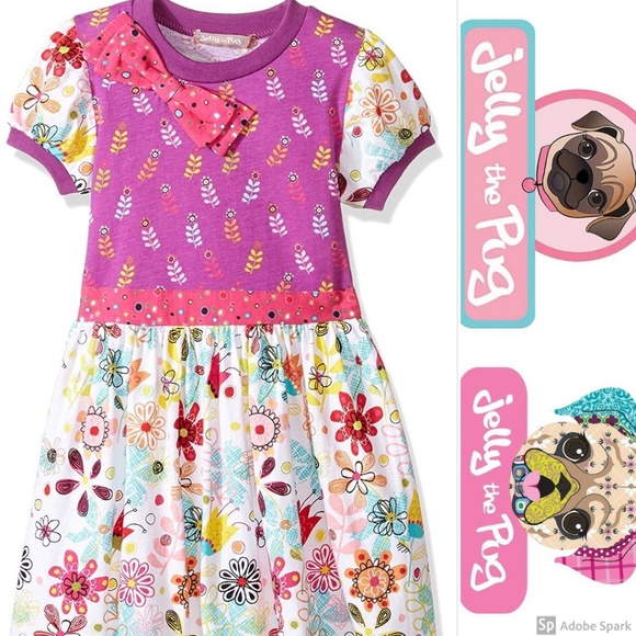 Jelly The Pug Other - Jelly The Pug Dress Girls Floral Bow Knit 2T New